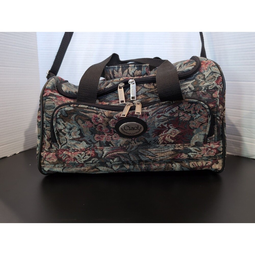 VINTAGE CIAO CANVAS TAPESTRY BAG/DUFFEL/CARRY ON Floral Multicolored 15x10X8 EUC